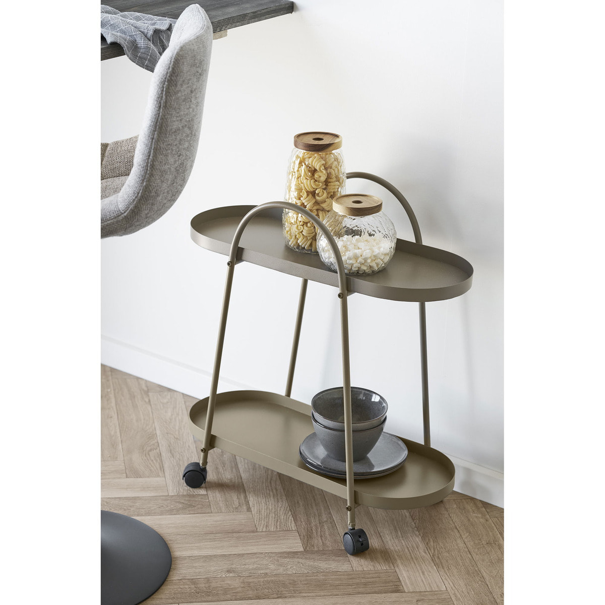 Carrello bar Empoli in acciaio marrone sabbia con 2 ripiani 27,5x60x64 cm
