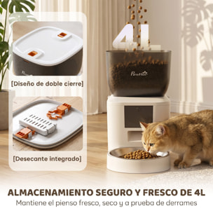 Comedero Automático 4L WiFi 2.4G, Dispensador de Comida para Gatos Perros con Control App, 2 Cuencos, 1-10 Comidas al Día, Grabadora Voz 10s, Antiatascos, 2 Fuentes Alimentación, Fácil Limpiar