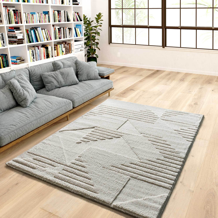 NUMA Alfombra shaggy geométrica con relieve en blanco, varias medidas disponibles