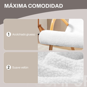 Silla Mecedora Moderna Mecedora de Salón con Reposabrazos y Patas de Madera Carga 120kg Sillón de Relax para Dormitorio Balcón 60x93x86 cm Blanco