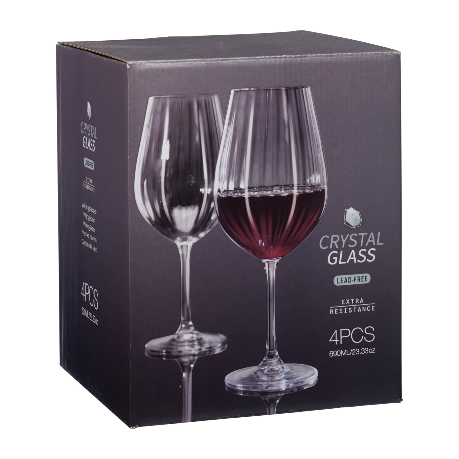 Juego de 4 copas de vino tinto con diseño de rayas en relieve de 690 ml