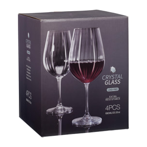 Juego de 4 copas de vino tinto con diseño de rayas en relieve de 690 ml