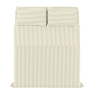 COMPLETO LETTO SATIN STRIPES, 100% Raso di Poliestere, Tinta Unita, Made in Italy - PANNA