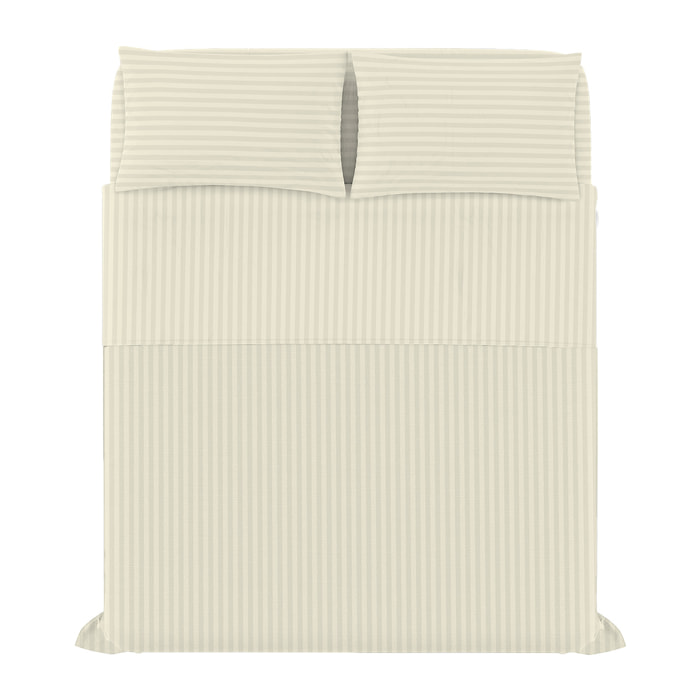 COMPLETO LETTO SATIN STRIPES, 100% Raso di Poliestere, Tinta Unita, Made in Italy - PANNA