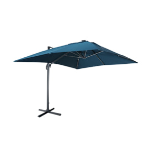 Parasol déporté solaire LED rectangulaire 3x4m haut de gamme - Luce Bleu canard - Parasol excentré inclinable. rabattable et rotatif à 360°. chargeur solaire