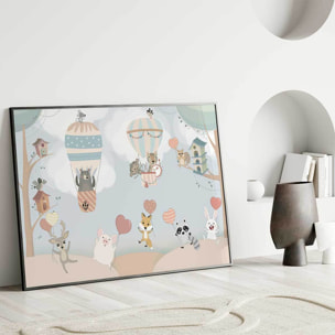 Affiche encadrée animaux et montgolfières enfant Affiche + cadre en métal - Noir
