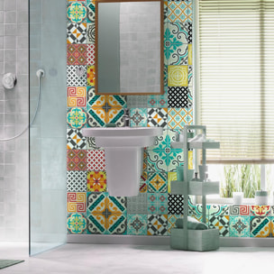 Stickers muraux - Sticker Mural Carrelage adhésif Cuisine Salle de Bain - 30 STICKERS CARREAUX DE CIMENT AZULEJOS LAUTARO