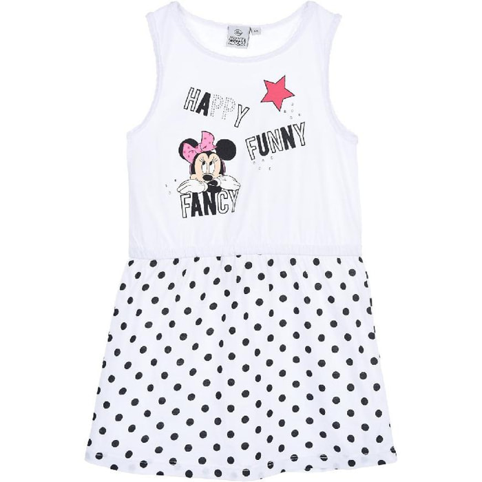 Abito smanicato Minnie Pois Bianco Lei Disney Bianco