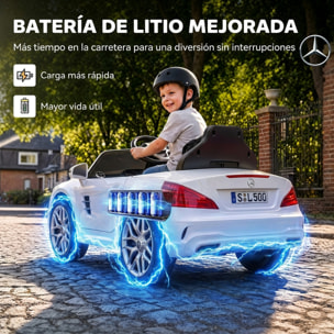 Coche Eléctrico para Niños Mercedes-Benz SL500 Coche de Batería Litio 12V con Mando a Distancia 2,4G 2 Motores Suspensión Arranque Suave Luces Música Claxon Bluetooth 3-5 Años 3-5 km/h Blanco
