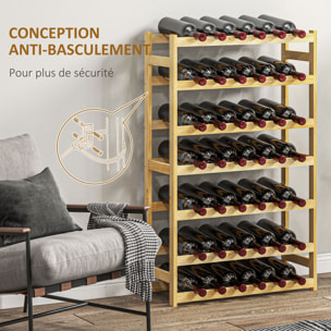 Casier bouteilles vin 42 bouteilles - rack à bouteille en bois 7 niveaux - range bouteille pin verni