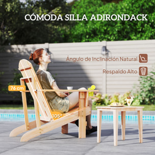 Silla Adirondack de Madera Silla de Jardín con Reposabrazos y Respaldo Alto para Terraza Balcón Exterior 72x95x93 cm Natural