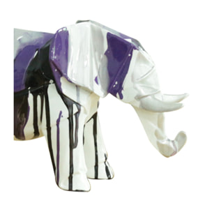 Statuette éléphant en résine noir, argenté, violet H21cm - ELEPH 5