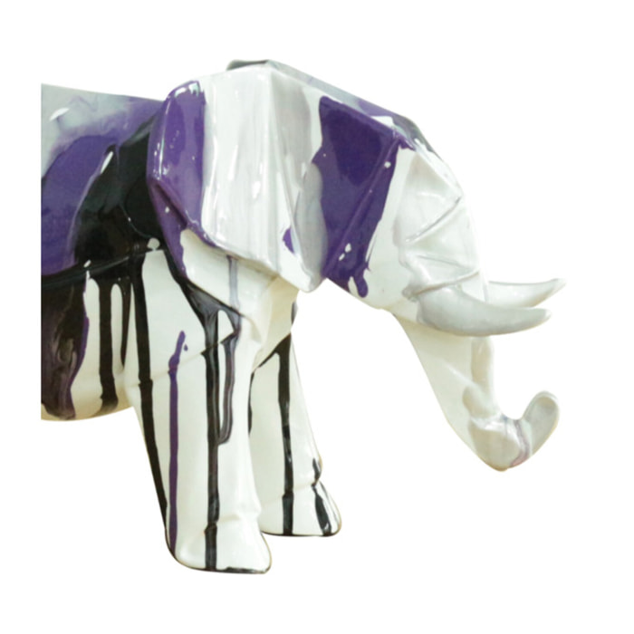 Statuette éléphant en résine noir, argenté, violet H21cm - ELEPH 5