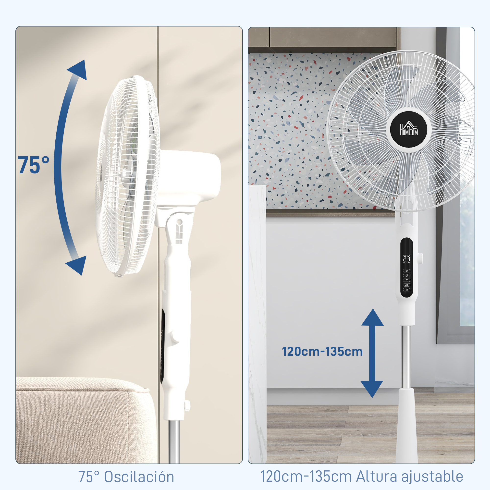 Ventilador de Pie con Mando a Distancia 40 W Ventilador de Pedestal Ajustable en Altura con 7 Aspas 28 Velocidades 3 Modos Oscilación de 75° Temporizador y Función Repelente de Mosquitos Blanco