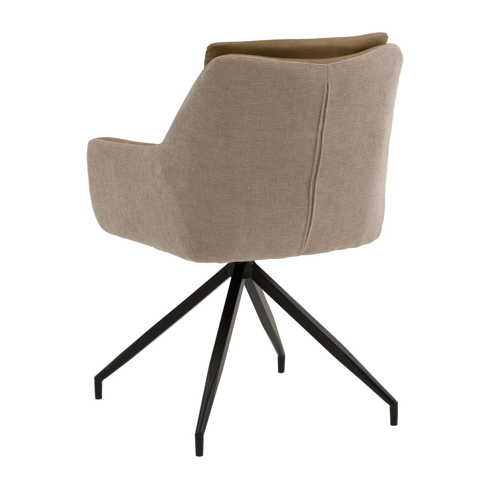 Set di 4 poltroncine girevoli WATSON in similpelle marrone, tessuto beige e gambe in metallo nero, con braccioli