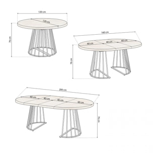 Mesa de comedor redonda extensible en blanco y roble 120-200x120 cm Meztil Blanco - Roble