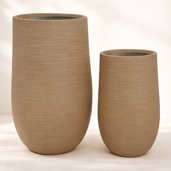 Set de 2 pots ronds hauts en fibre d'argile marron 55/75cm COMPORTA