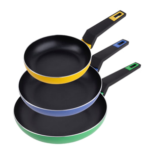 Set 12 piezas, batería de cocina en acero inox(cazoø16 + cacerolas ø18ø20ø24 + lechera ø14x12,5) + set de 3 sartenes (ø18ø22ø26) en aluminio prensado