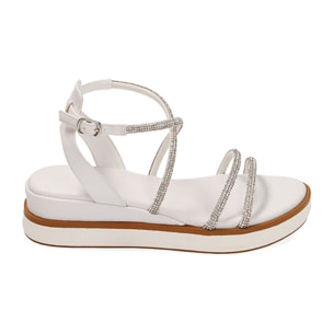 Sandalias blancas, tacón cuña 4,5 cm