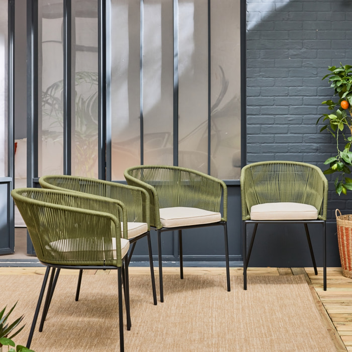 Fauteuil de jardin acier galvanisé et cordes (lot de 4) SANTOS