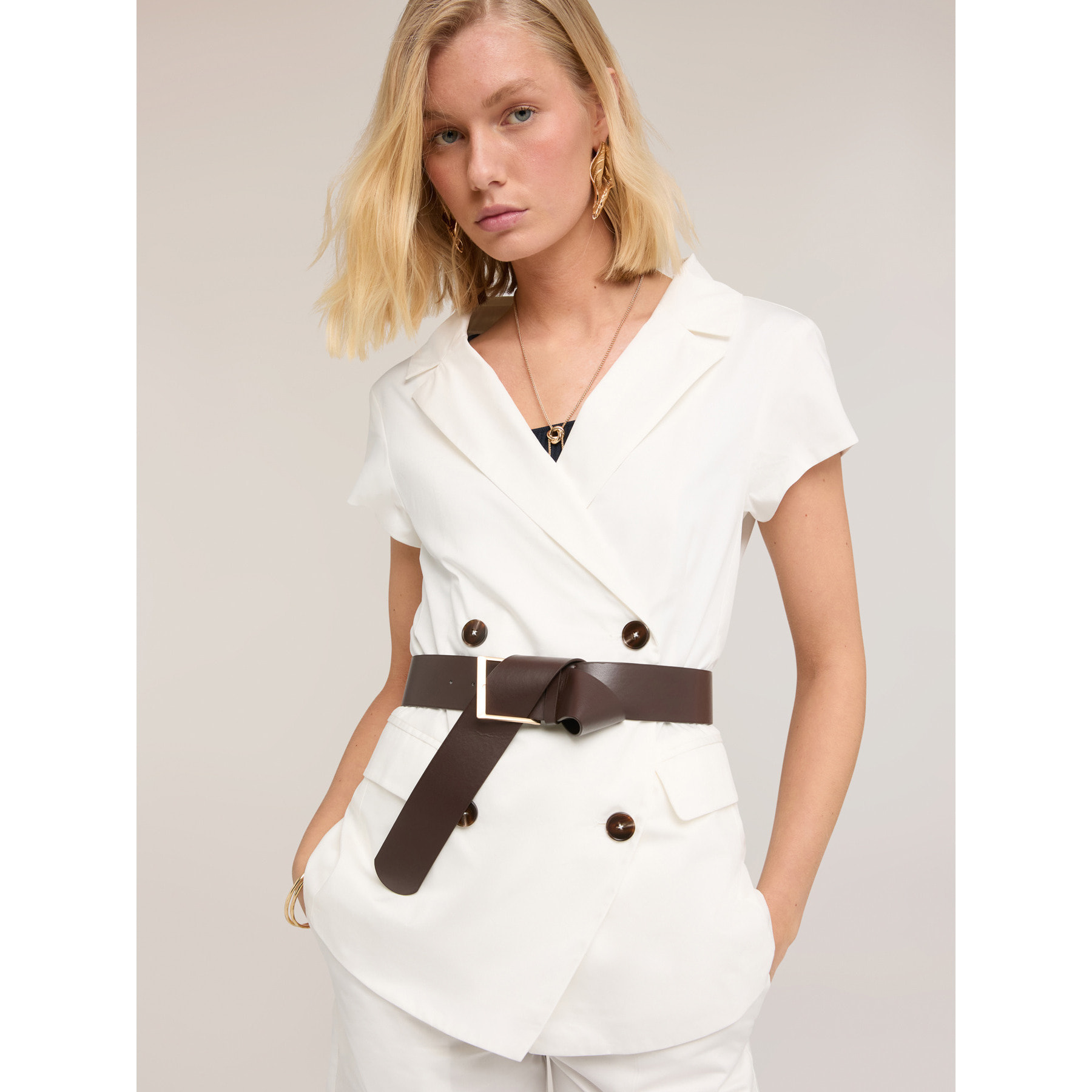 Motivi - Blazer doppiopetto a manica corta - Bianco