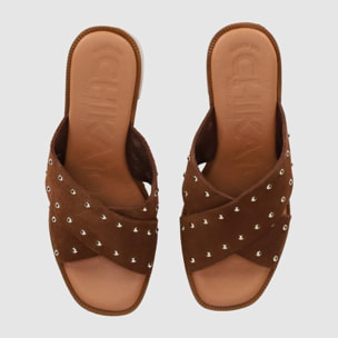 Sandalias de Serraje - Nogal - Tacón: 8 cm