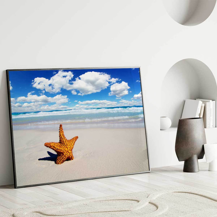 Affiche encadrée étoile de mer sur plage Affiche + cadre en métal - Noir