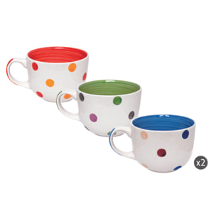 Set 6 Tazze Jumbo Excelsa – Pois, Ceramica Multicolore