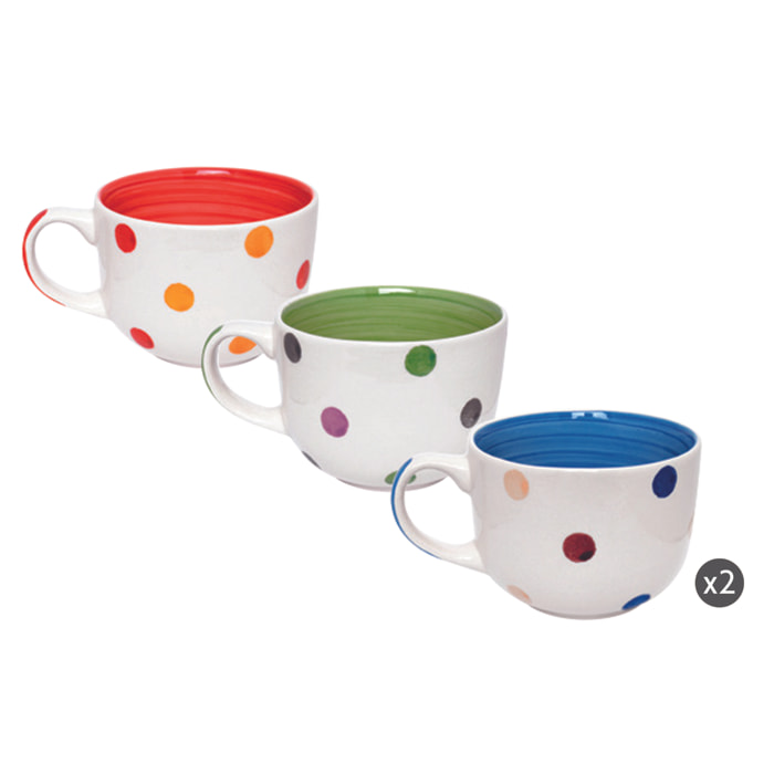 Set 6 Tazze Jumbo Excelsa – Pois, Ceramica Multicolore