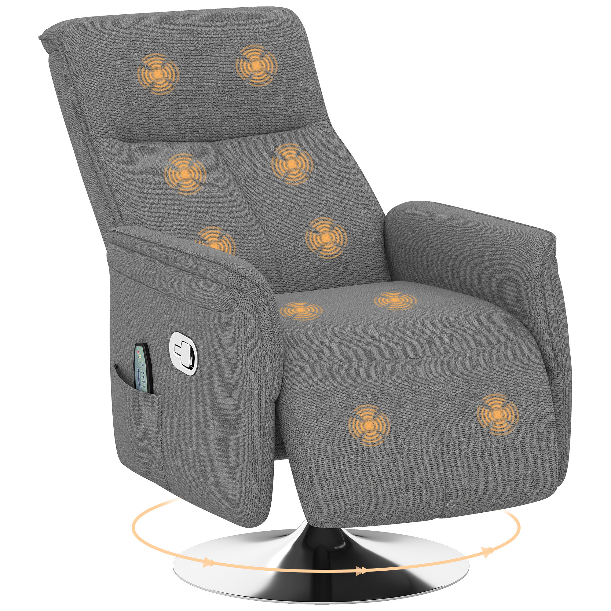 Sillón Relax Reclinable con Reposapiés Sillón de Masaje con 10 Puntos de Masaje Giratorio 360° Mando a Distancia Butaca Reclinable para Salón Oficina Gris