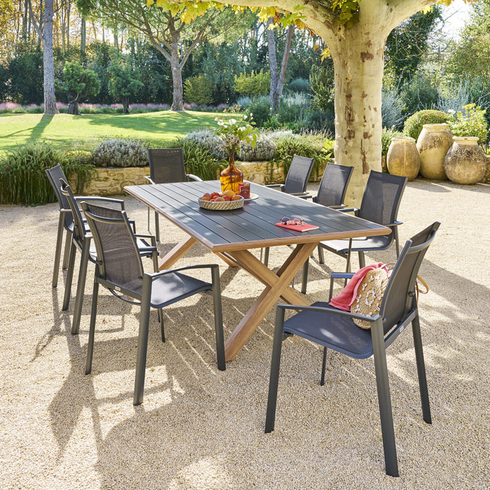 Table de jardin "Axiome" honey & graphite 8 places en aluminium
