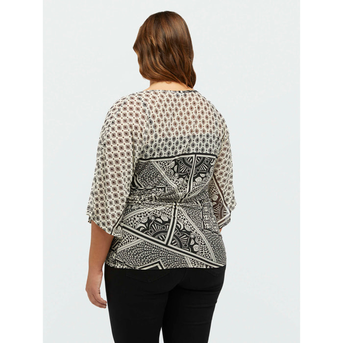 Fiorella Rubino - T-shirt in tulle stampa bandana - Nero
