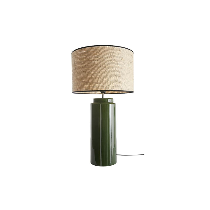 Lampe à poser en céramique émaillée verte et abat-jour en raphia naturel H64 cm MAJES