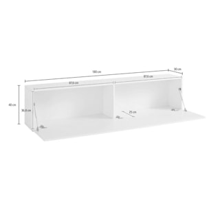 Mobile da soggiorno Porta TV, Made in Italy, Supporto per TV da salotto a 1 anta a ribalta, cm 180x30h40, colore Bianco lucido