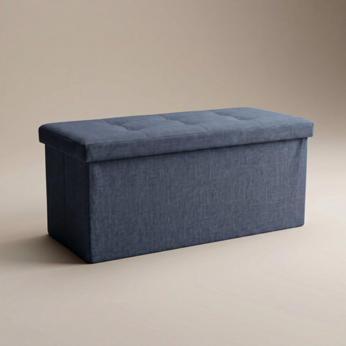 Pouf contenitore imbottito in tessuto con seduta lunga, panca multifunzione con spazio interno, ideale come poggiapiedi, seduta o contenitore, pratico e versatile per soggiorno, camera o ingresso, facile da pulire, dimensioni 76x34x34 cm