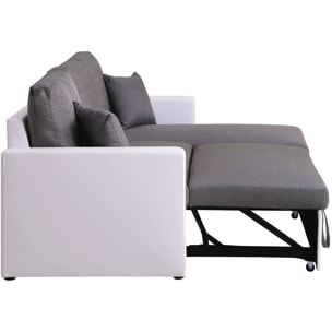 Canapé d'angle convertible/ réversible avec coffre "Alain" - 221 x 145 x 85 cm - 3 places - Gris / Blanc