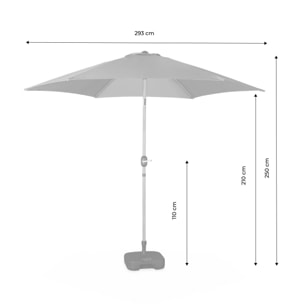 Parasol droit rond sable Ø293cm mât central en aluminium imitation bois. orientable et manivelle d'ouverture