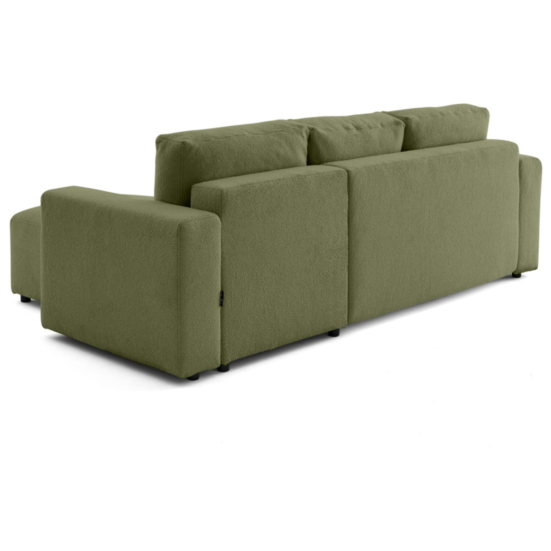 Livy - canapé d'angle réversible 4 places convertible avec coffre en tissu bouclette - Vert