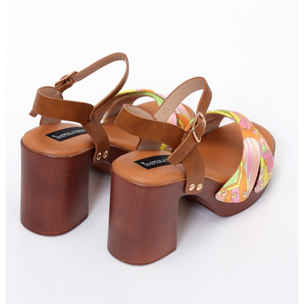 Sandali con tacco comodo e fasce in tessuto multicolore