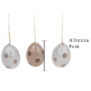 Uovo Da Appendere Con Fiori, 3 Pezzi. Altezza 9 Cm - Pezzi 12 - 7X9X7cm - Colore: Incolore - Bianchi Dino - Uova Decorate, Naturali, Nidi E Decori Pasquali