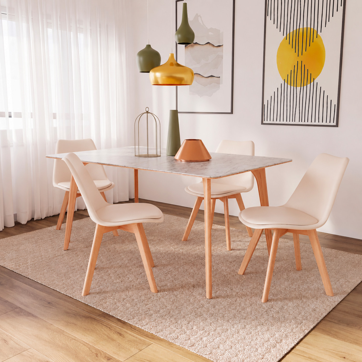 Set Di 4 Sedie Per Sala Da Pranzo Ufficio Con Gambe In Faggio Legno Massello Massiccio Stile Nordico Scandinavo Comoda Seduta Imbottita Ideale Per Sog