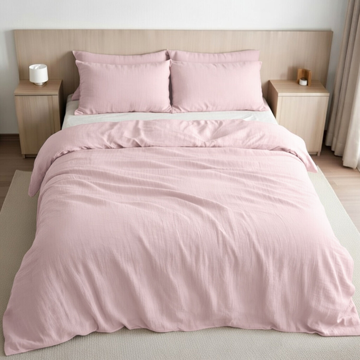 Housse de couette 100% gaze de coton lavé rose lotus