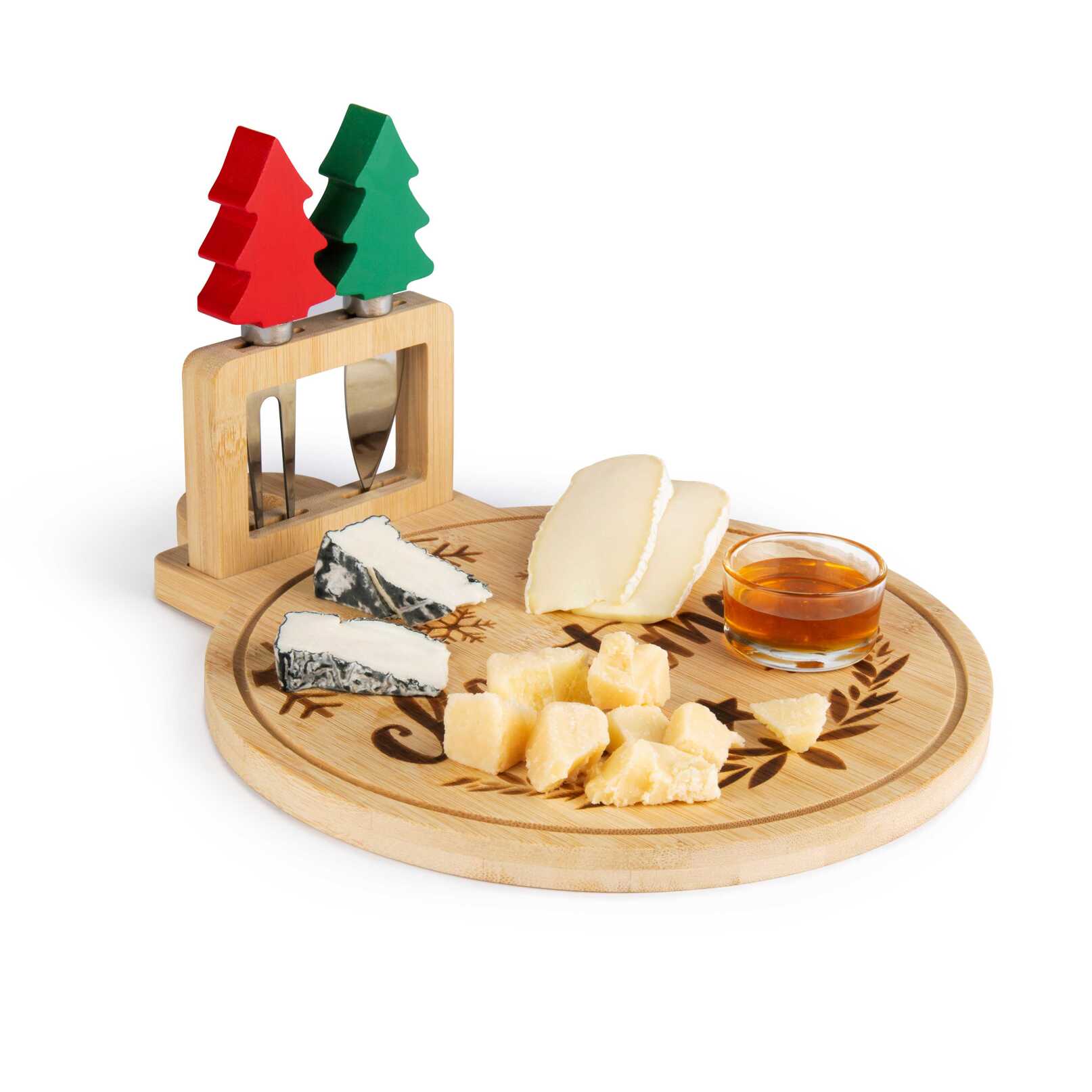 Set Tagliere con Punte Formaggio Excelsa- Christmas Wood, Bambù Legno Naturale