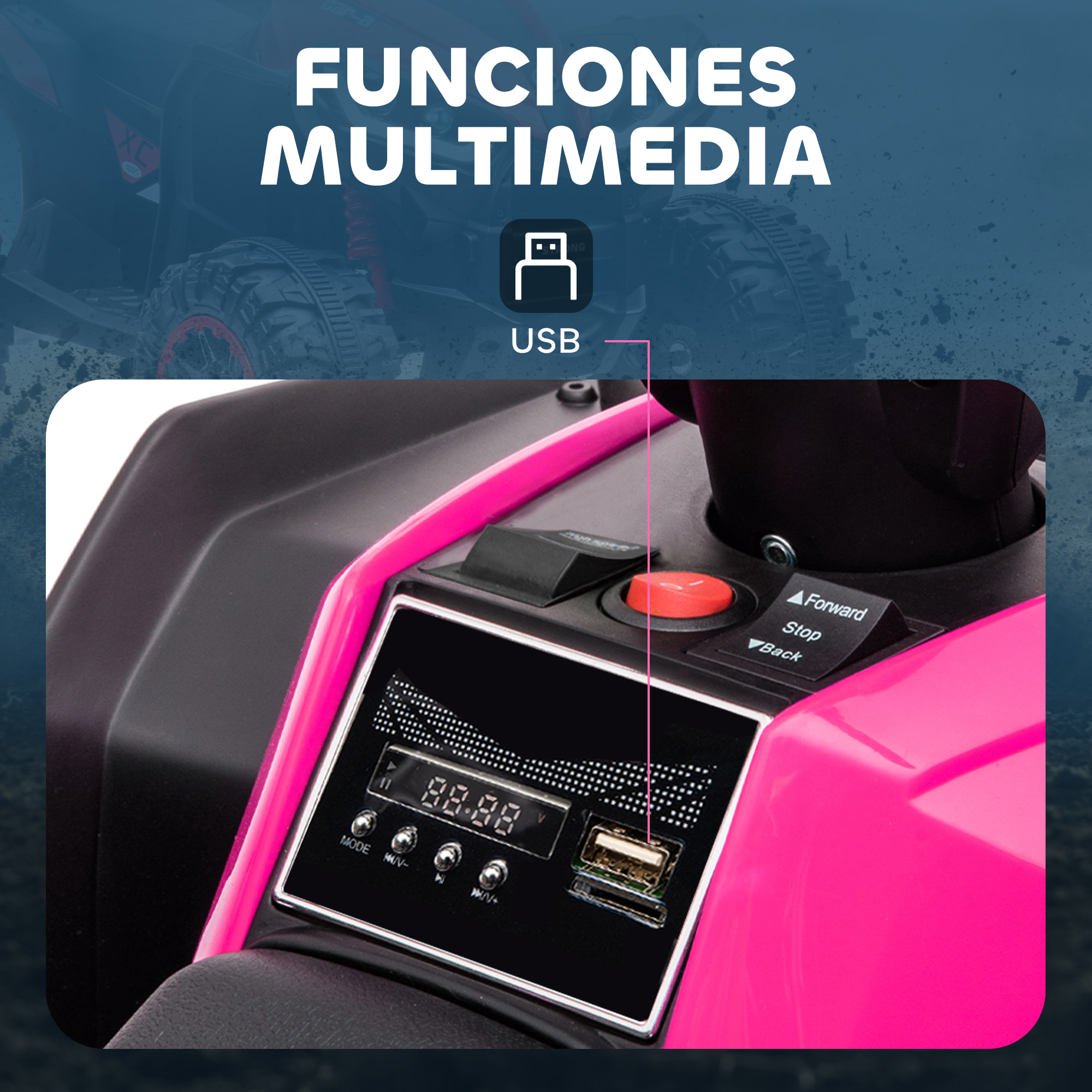 Quad Eléctrico para Niños 12V, Quad para Niños de 3-5 Años, con 2 Motores, Velocidad Ajustable 3-6km/h, Faros, Bocina, Música, USB, Avance y Retroceso, Rosa