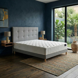 Ensemble matelas ressorts HÉLIOS, mémoire de forme, H31 cm, sommier et tête de lit gris