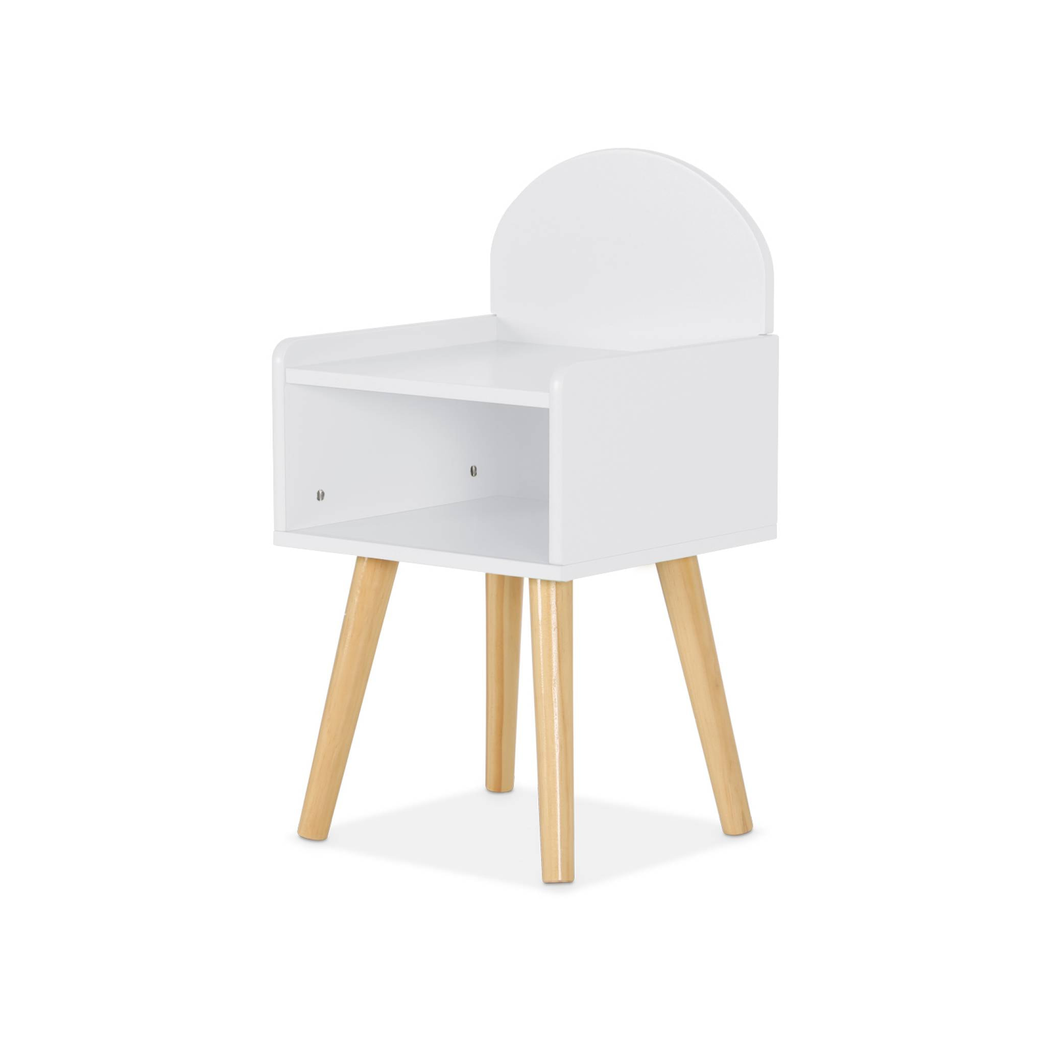 Table de chevet chambre enfant. blanc. pieds en pin