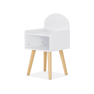 Table de chevet chambre enfant. blanc. pieds en pin