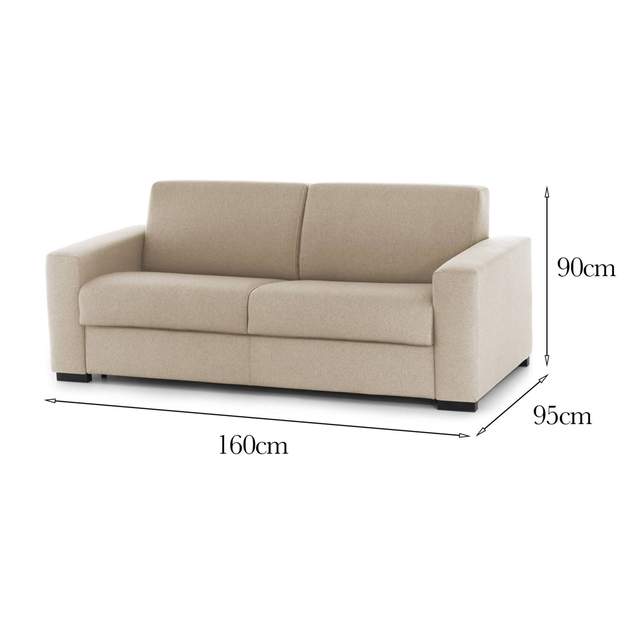 Divano fisso Selene, Divano a 2 posti, 100% Made in Italy, Sofà Soggiorno, in tessuto imbottito, con Braccioli slim, Cm 160x95h90, Beige