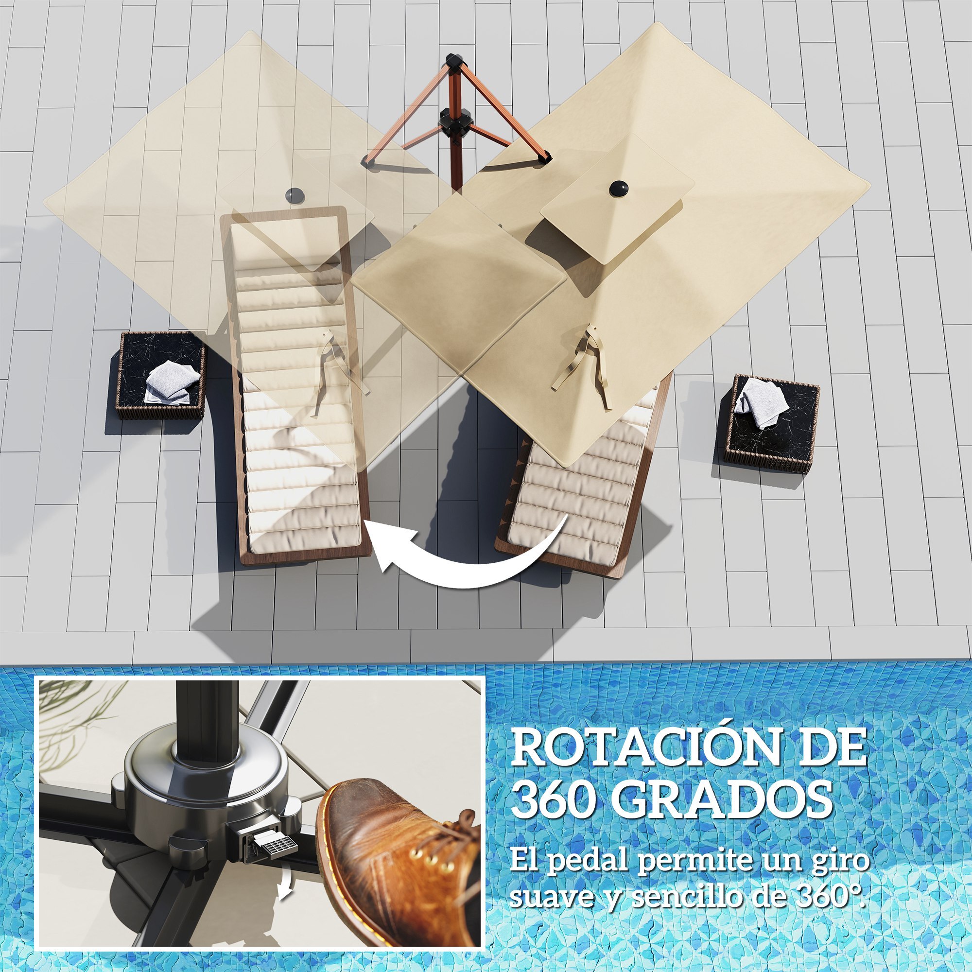 Sombrilla de Jardín 300x198x252 cm Parasol Excéntrico de Aluminio con Manivela Inclinación Ajustable Doble Techo y Base Cruzada Giratoria 360° Sombrilla para Terraza Exterior Patio Caqui