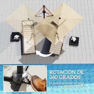 Sombrilla de Jardín 300x198x252 cm Parasol Excéntrico de Aluminio con Manivela Inclinación Ajustable Doble Techo y Base Cruzada Giratoria 360° Sombrilla para Terraza Exterior Patio Caqui